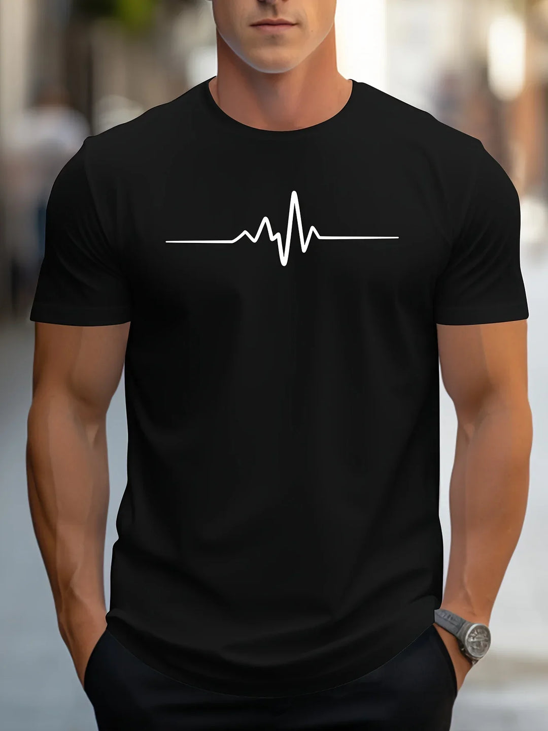 Heren-T-shirt met slim-fit korte mouwen en hartslagprint