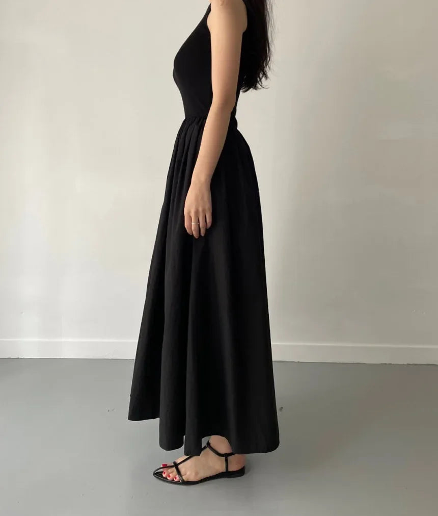 Mouwloze elegante lange jurk zwart - Marie