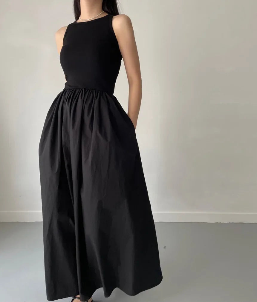 Mouwloze elegante lange jurk zwart - Marie