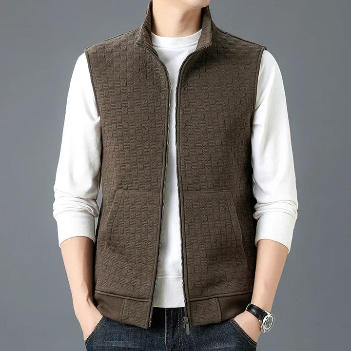 Mouwloos geweven herengilet met rits - Lauffy