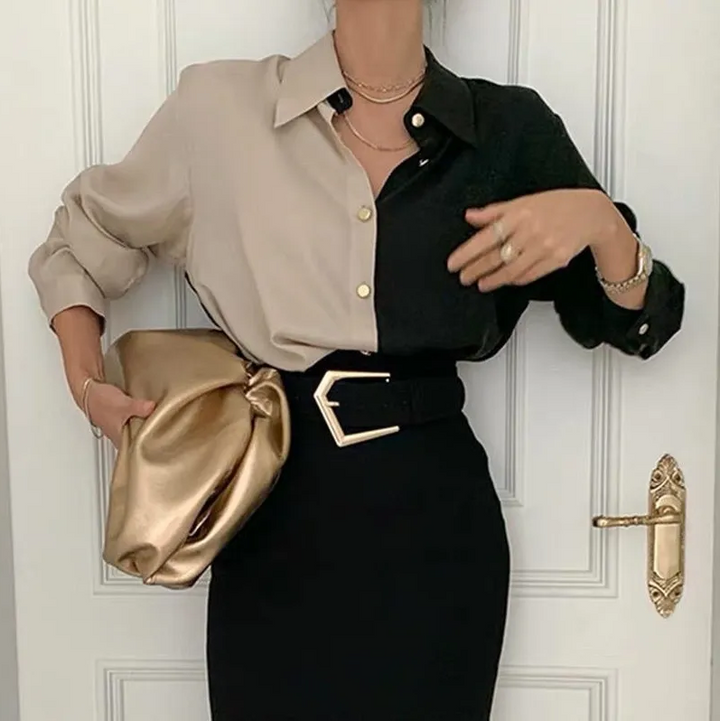 Charlotte vintage blouse met lange mouwen voor dames - Tweekleurig en elegant