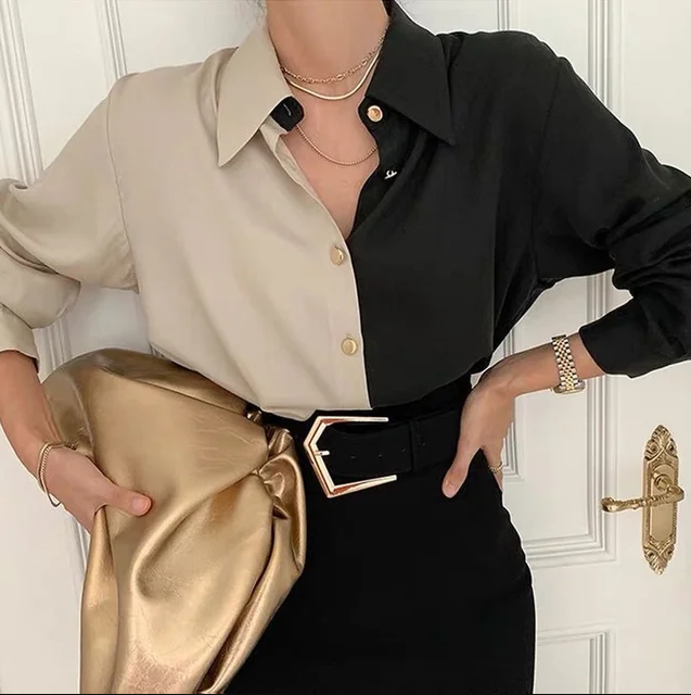 Charlotte vintage blouse met lange mouwen voor dames - Tweekleurig en elegant