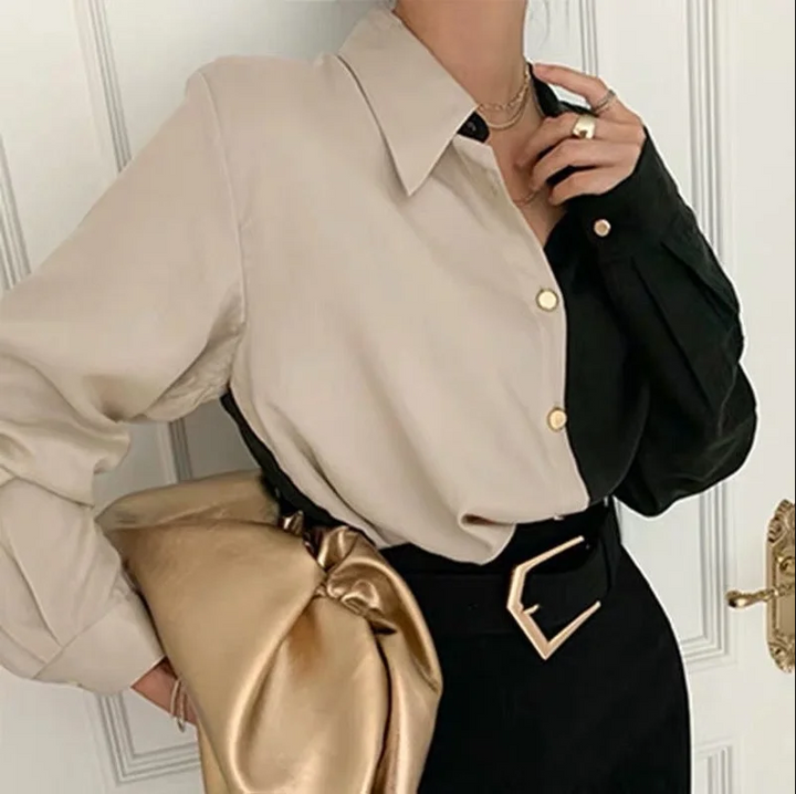 Charlotte vintage blouse met lange mouwen voor dames - Tweekleurig en elegant