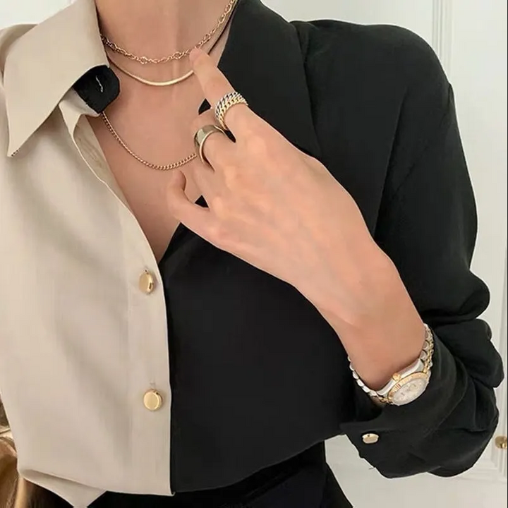 Charlotte vintage blouse met lange mouwen voor dames - Tweekleurig en elegant