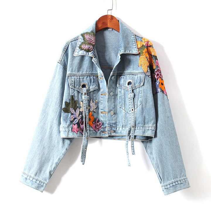 Julie - Denim Jack met Bloemenborduursel en Pailletten