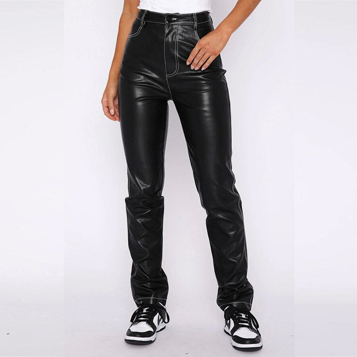 Cara broek - Casual zwarte leren broek met hoge taille voor dagelijks gebruik