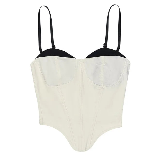 Sophia - Moderne bustier top met contrasterende biezen en spaghettibandjes