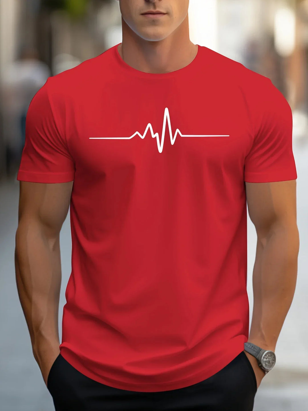 Heren-T-shirt met slim-fit korte mouwen en hartslagprint