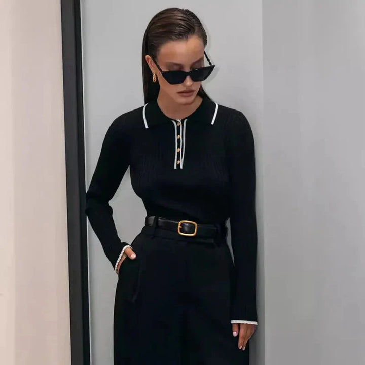 Fijn gebreide damestrui met klassieke kraag - Évanie