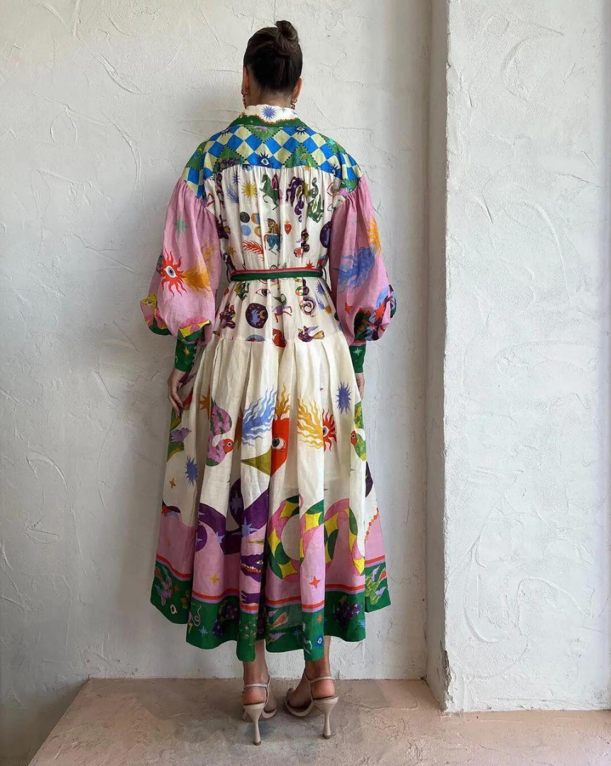 Matilda - Lange jurk met vintage print en polokraag voor dames