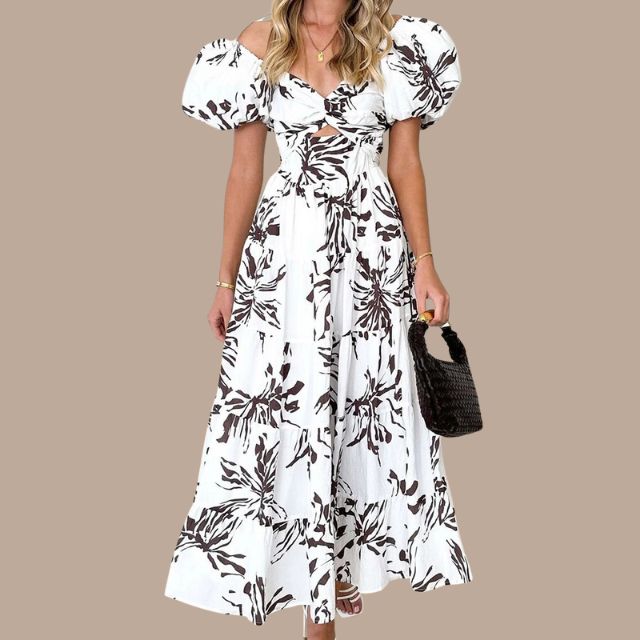 Bella - Bohemian maxi jurk met off-the-shoulder bandjes