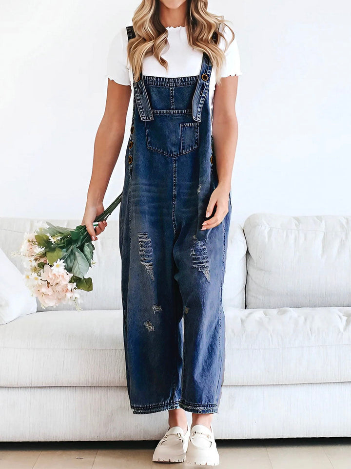 Jeans jumpsuit met losse pasvorm en used look - Jenna