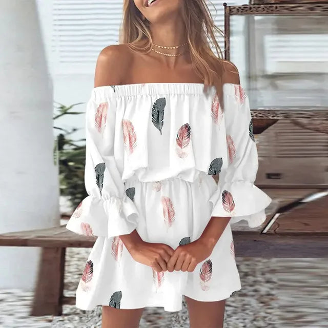 Amalina - Stijlvolle off-the-shoulder jurk met bloemenpatroon