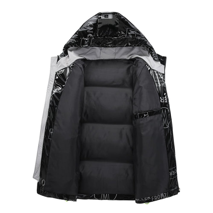 Gewatteerd herenjack met capuchon en vinyleffect - Lanuz