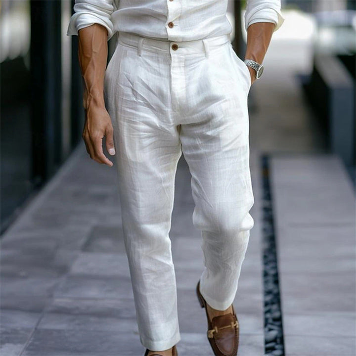 Rechte linnen herenbroek wit elegant casual - Adriano
