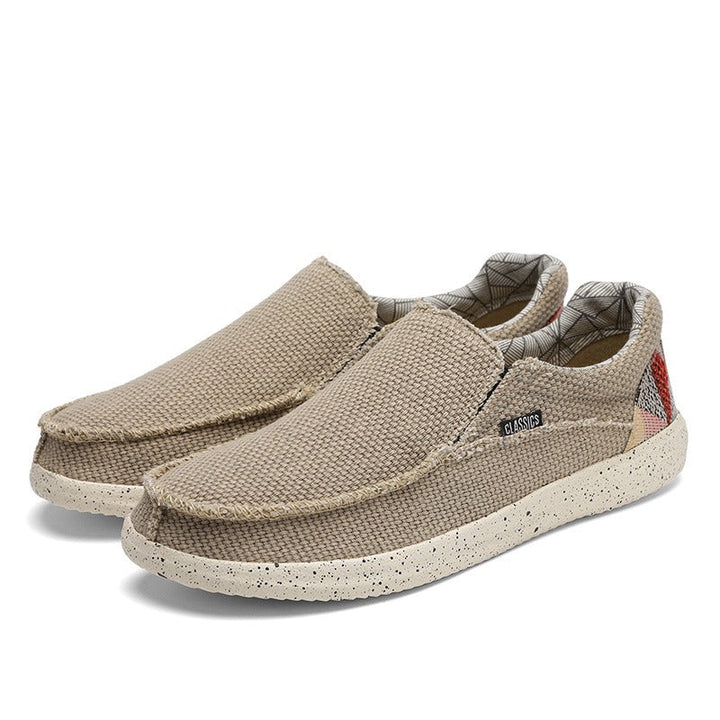 Beige heren sportschoenen van ademend canvas - Arven