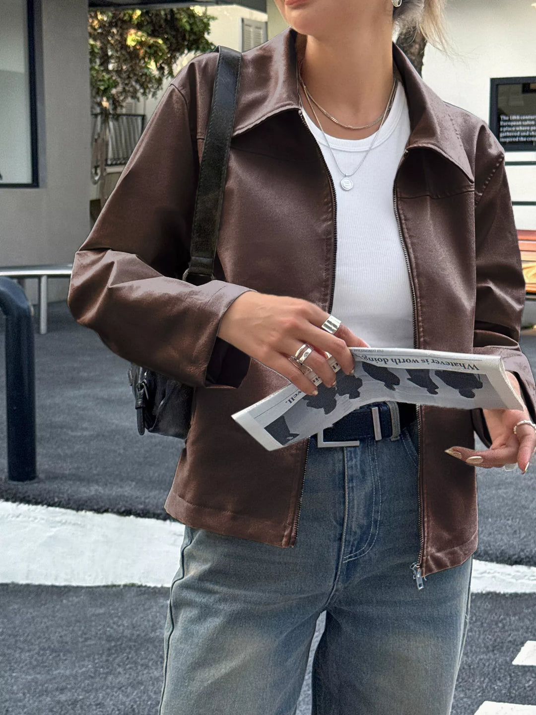 Damesjack met leereffect en ritssluiting - Kendra