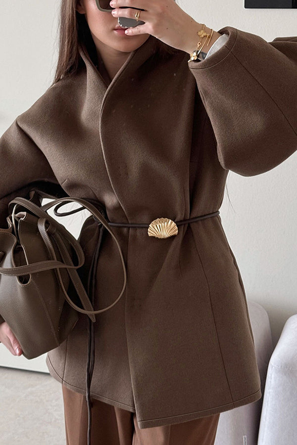 Wollen gekruiste damesjas met dunne riem - Zanya