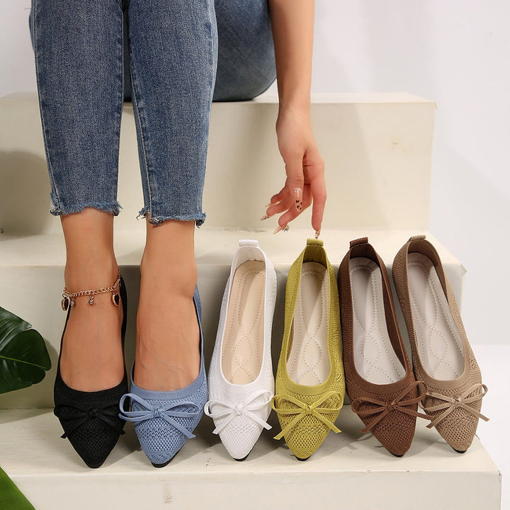 Ballerina's voor dames in ademende gebreide stof met decoratieve strik - Camila