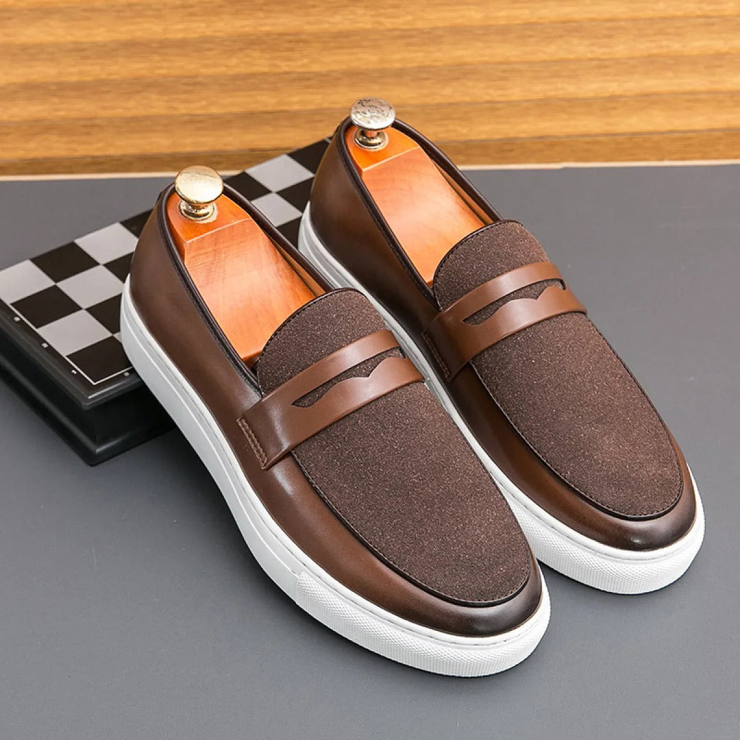Heren bruine leren casual loafers Britse stijl - Camden