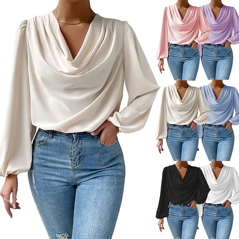 Lea - Elegante chiffon damesblouse met duifkraag en lange mouwen