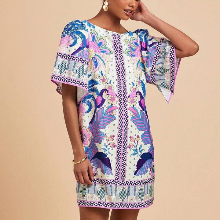 Korte etnische jurk met bloemenprint voor dames - Nayeli