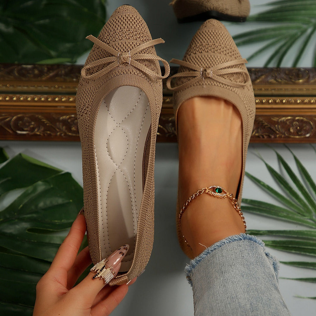 Ballerina's voor dames in ademende gebreide stof met decoratieve strik - Camila