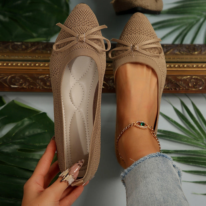 Ballerina's voor dames in ademende gebreide stof met decoratieve strik - Camila