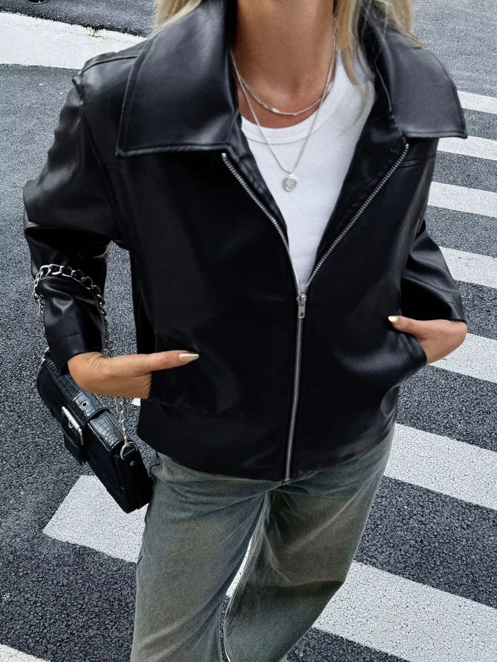 Damesjack met leereffect en ritssluiting - Kendra