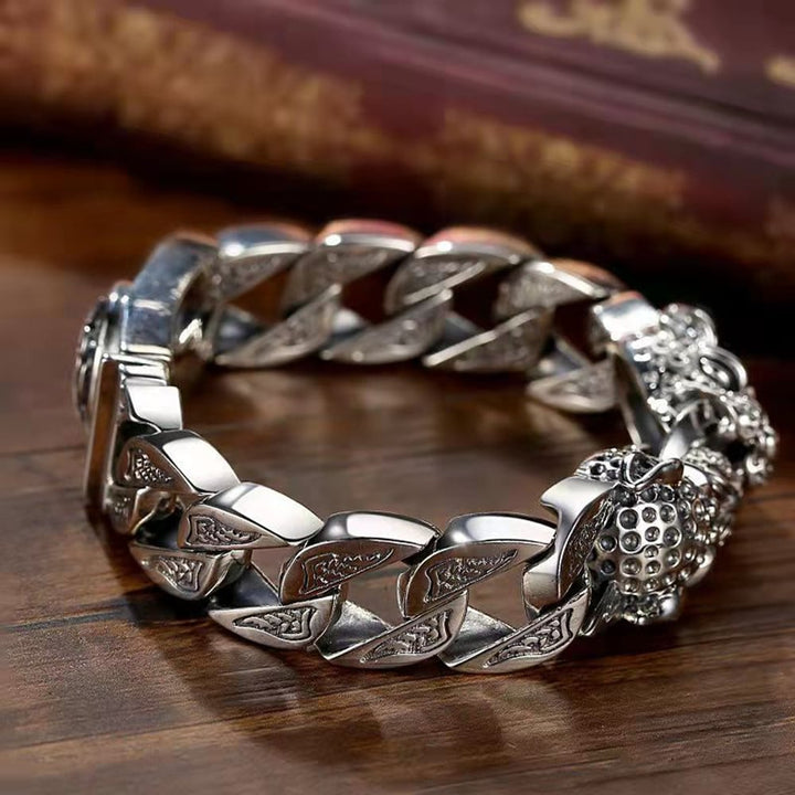 Man luipaard hoofd armband met metalen tribal design - Hekkan