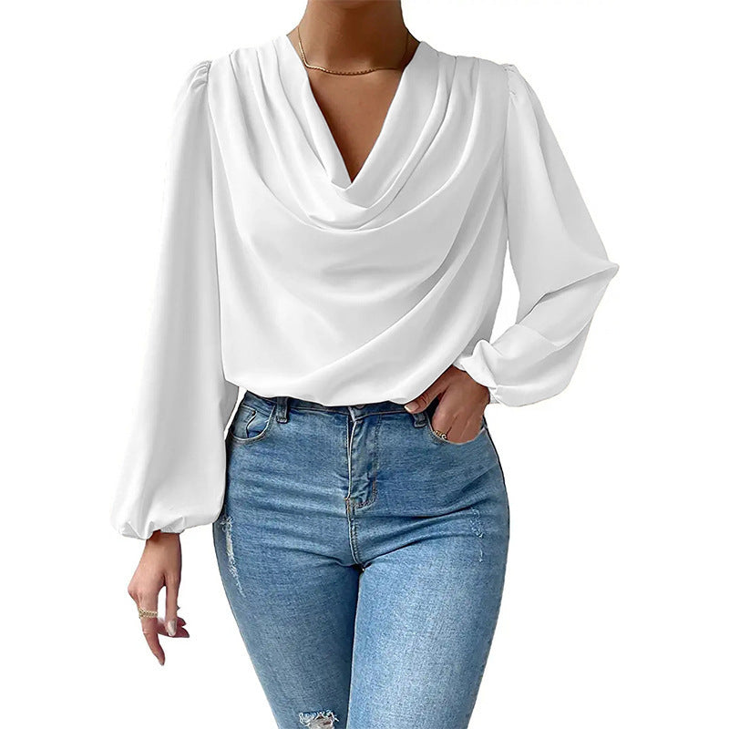 Lea - Elegante chiffon damesblouse met duifkraag en lange mouwen