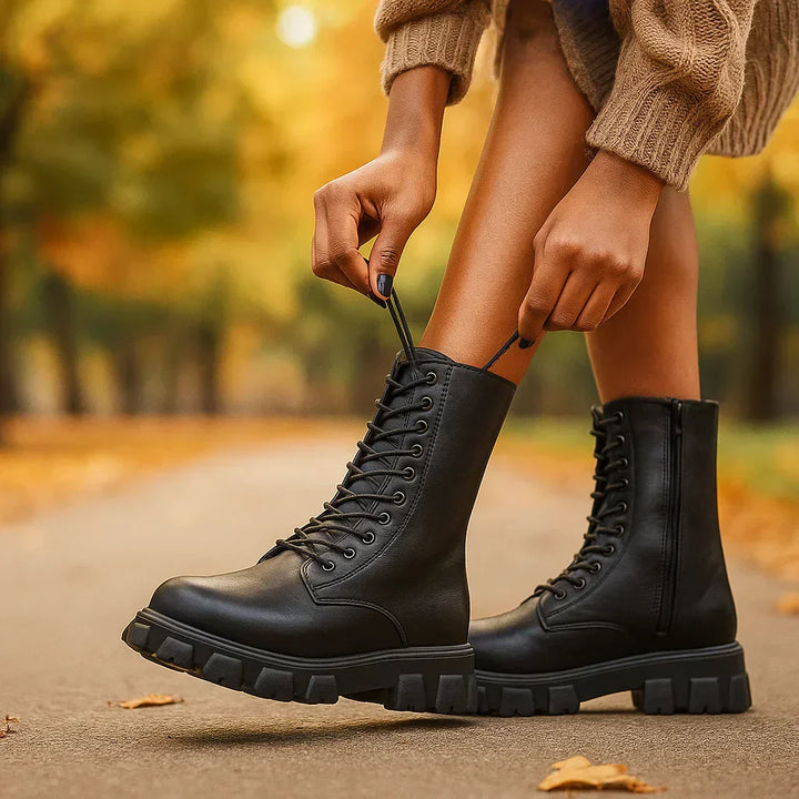 Dames veterlaarzen militaire stijl dikke zool - Daniela
