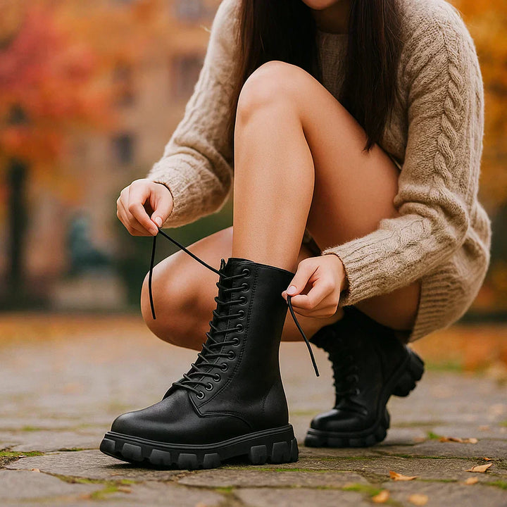 Dames veterlaarzen militaire stijl dikke zool - Daniela