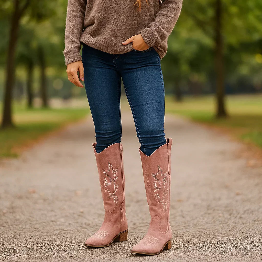 Hoge dameslaarzen cowboystijl met brede hak - Stilla