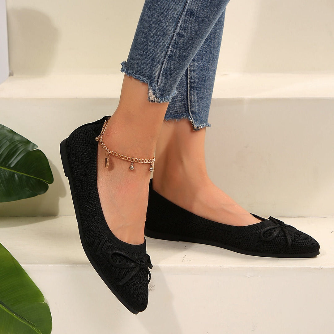 Ballerina's voor dames in ademende gebreide stof met decoratieve strik - Camila