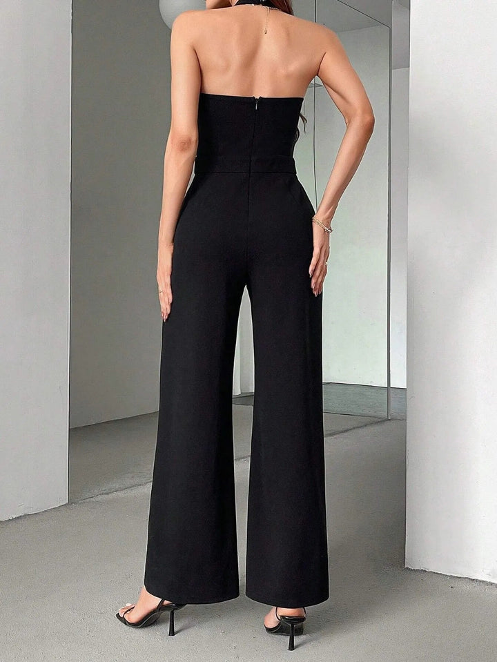 Tweekleurige jumpsuit met halternek in elegante stijl - Juliana