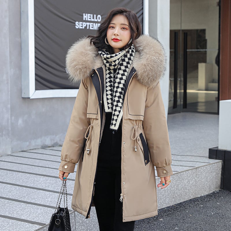 Dames lange jas met bontkraag - Mirelle