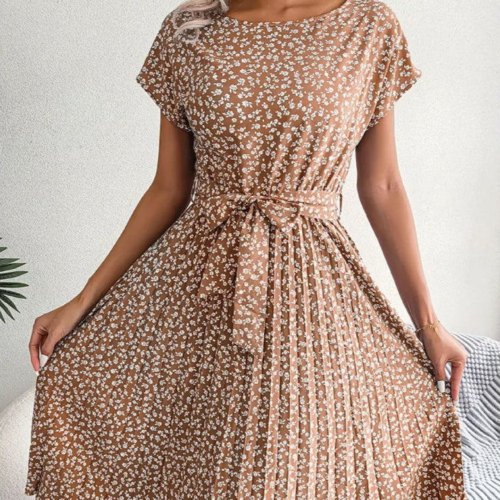 Dames midi-jurk met geplooide bloemen en een casual stijl - Julieta
