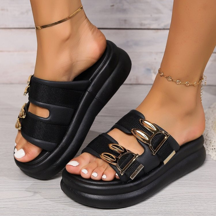 Slippers met gewatteerd plateau voor dames met metallic design - Julieta
