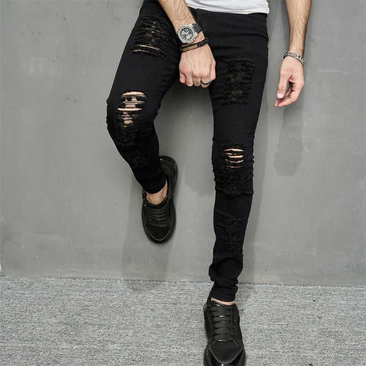 Heren denim gescheurde skinny jeans - Ivan