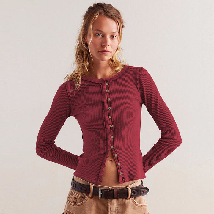 Damescardigan met geribbeld effect en knopen - Seliane