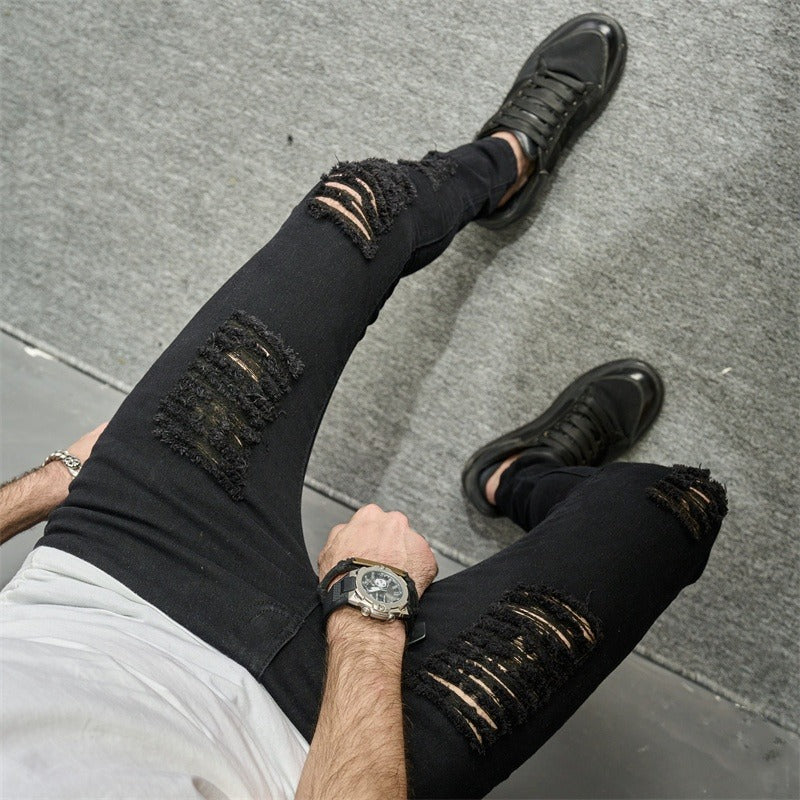 Heren denim gescheurde skinny jeans - Ivan