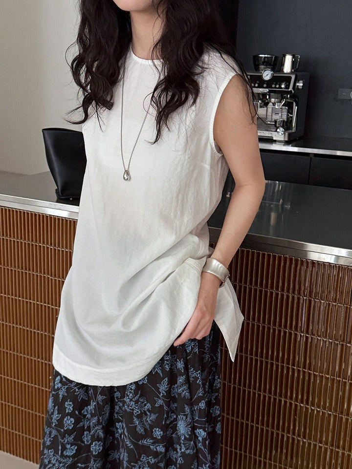 Vrouwen mouwloze blouse linnen tencel minimalistische stijl - Cécile