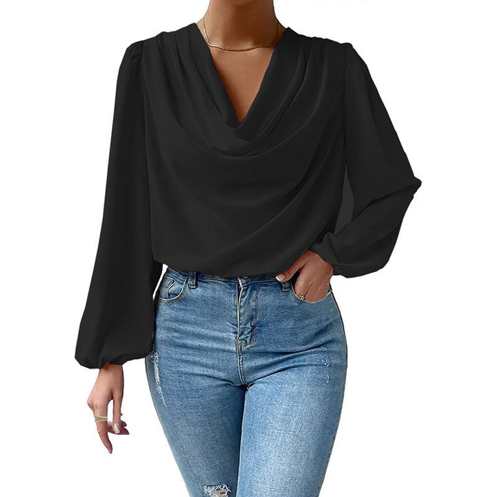 Lea - Elegante chiffon damesblouse met duifkraag en lange mouwen