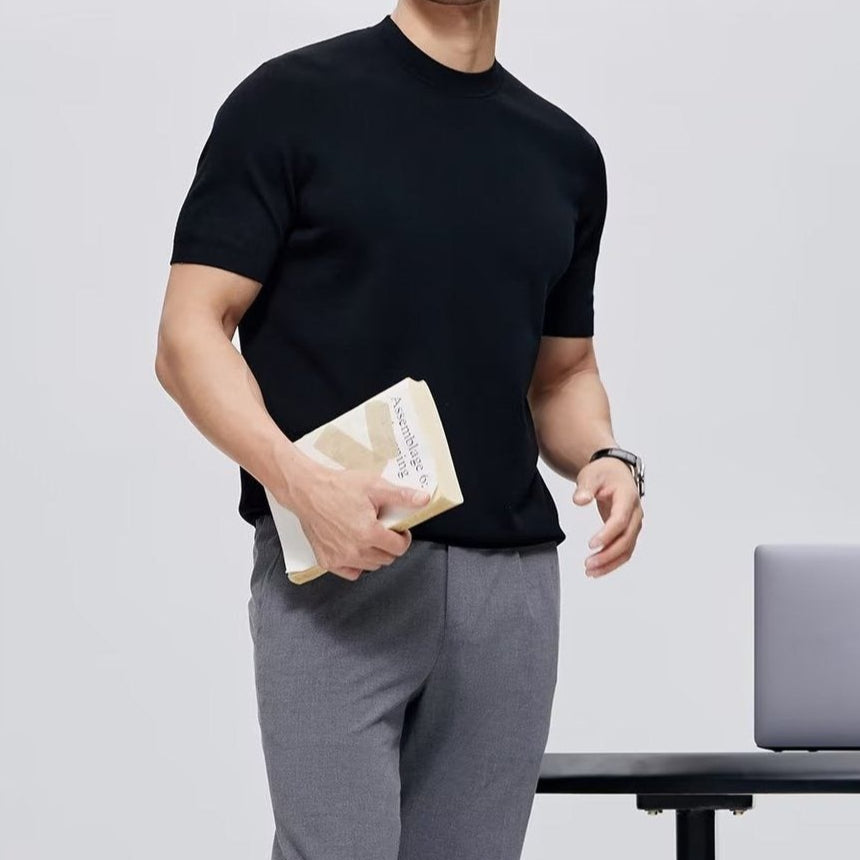 Heren-T-shirt van gemerceriseerd katoen, ronde hals, minimalistische stijl - Hugo
