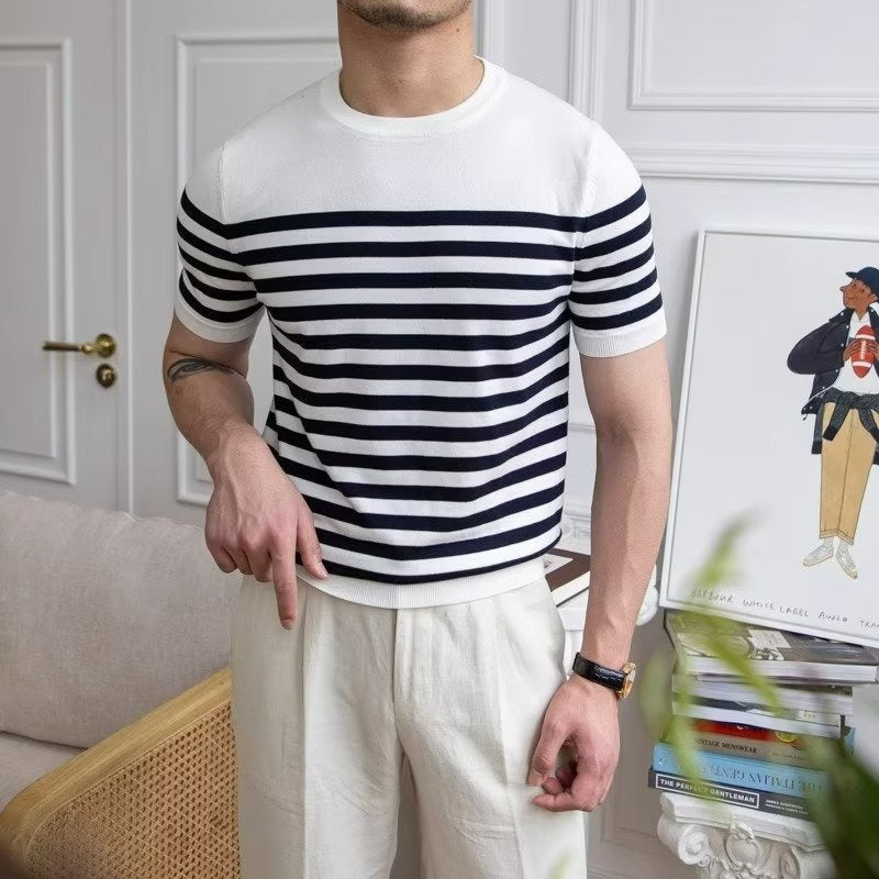 Gestreept gebreid heren-T-shirt in klassieke stijl - Mateo