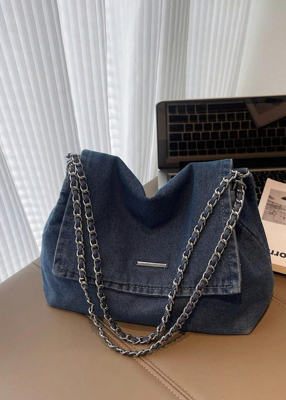 Denim urban stijl metallic kettingtas - Briseida
