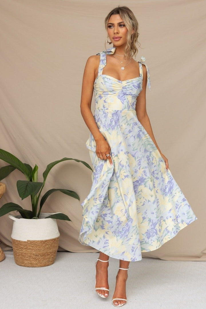 Andrea midi-jurk met bandjes en print