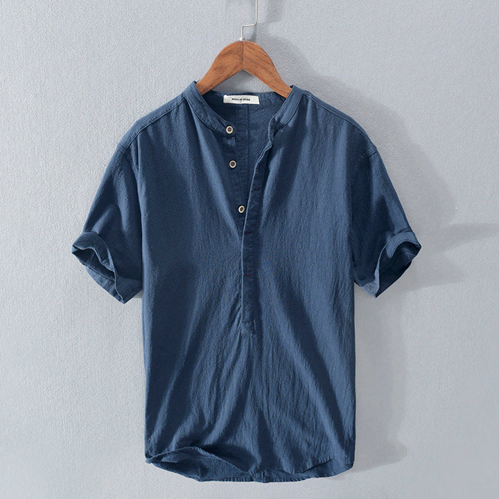Herenhemd casual stijl katoen linnen hemelsblauw button down - Elias
