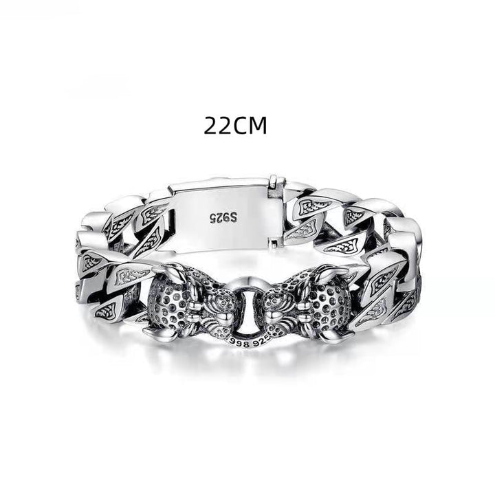 Man luipaard hoofd armband met metalen tribal design - Hekkan